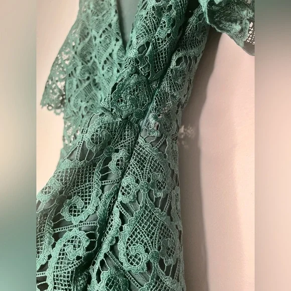 Sandro Hearty Lace Fit & Flare Short Sleeve Cocktail Mini Dress Size XS Emerald - Picture 5 of 11